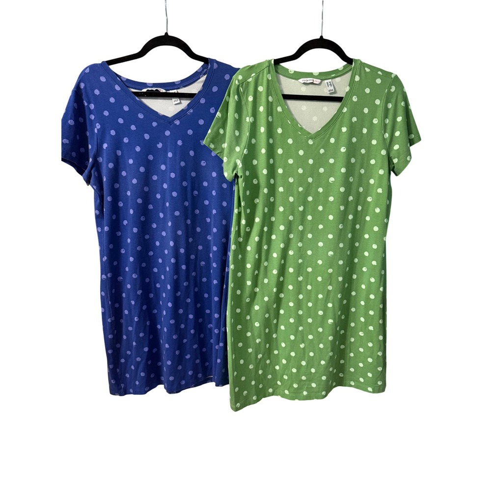 Isaac Mizrahi Live! Painterly Polka Dot T-Shirt Dress Set 2 Blue Green Size MP